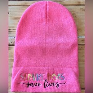 Hand Crafted Winter knit beanie embroidered hat “SERVICE DOGS SAVE LIVES “ NWT